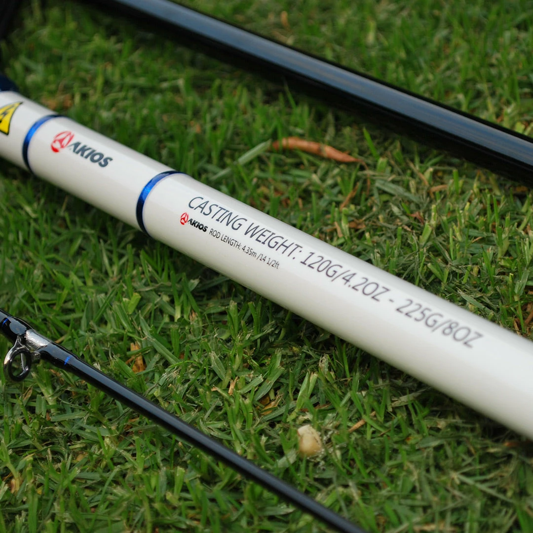 Rods Akios AirPower 435 RXP SRS Sliding Reel Seat Surf Rod 14ft 5in 3 Piece 120-225 Gram